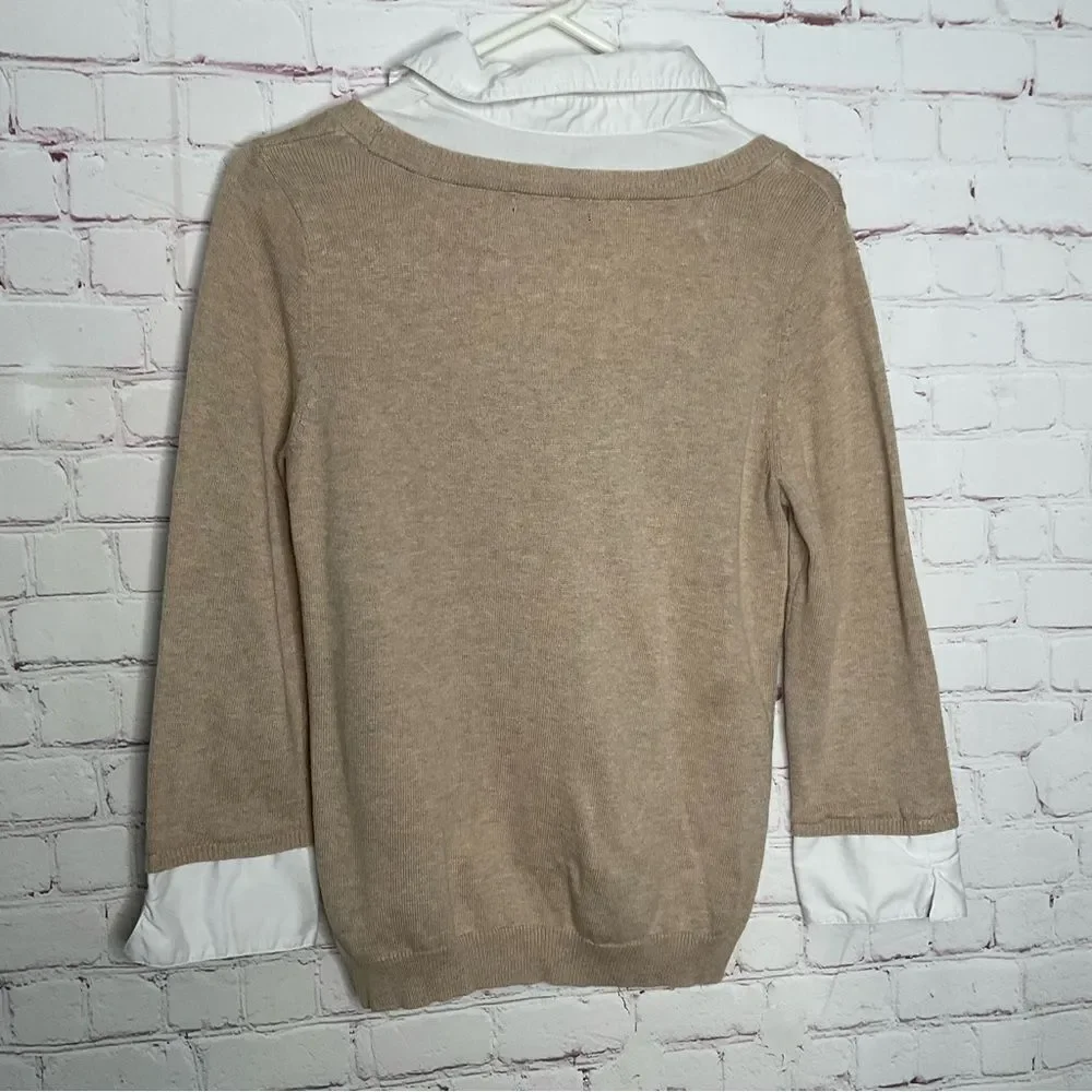 Notations Womens Sweater Faux Collar‎ Cuff Knit Owl Print Top
